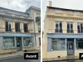 Avant/Après : un mur en pierre intérieur noirci a été nettoyé, révélant sa beauté naturelle.