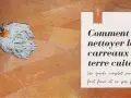 Un seau rouge et une serpillère sur des carreaux de terre cuite, prêts pour le traitement.