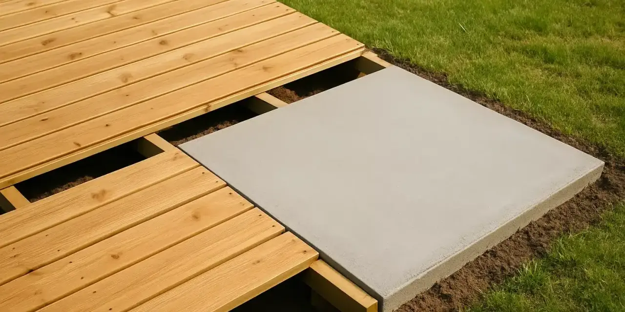 Une dalle béton est posée à côté d'une terrasse en bois. Peut-on couler une dalle béton sur une ancienne dalle ?