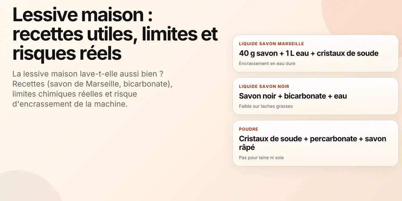 Recettes de lessive maison : savon de Marseille, bicarbonate, cristaux de soude. Découvrez comment faire votre adoucissant maison et les risques.