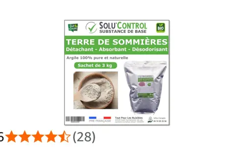 Terre de Sommières 3kg, absorbant naturel pour neutraliser les odeurs, y compris l'urine de chat. Idéal pour un nettoyage écologique.