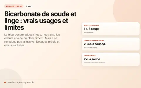 Le bicarbonate de soude pour le linge : astuces pour booster, détacher et désodoriser. Il adoucit l'eau et neutralise les odeurs.