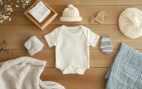 Ensemble de vêtements pour bébé : body, bonnets, chaussettes et couverture. Prêt pour le laver linge bébé.