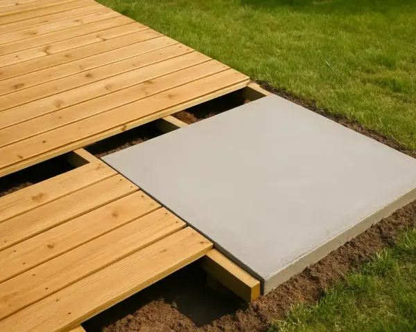 Une dalle béton est posée à côté d'une terrasse en bois. Peut-on couler une dalle béton sur une ancienne dalle ?