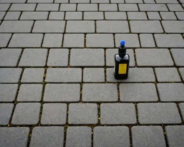 Bouteille de vinaigre blanc sur des pavés autobloquants gris, prête pour un nettoyage écologique.