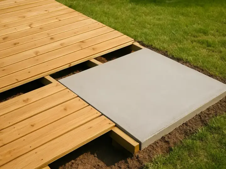 Une dalle béton est posée à côté d'une terrasse en bois. Peut-on couler une dalle béton sur une ancienne dalle ?