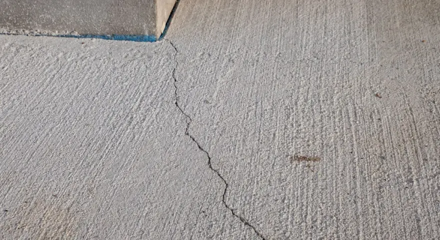 Une fissure traverse une dalle de béton. Cela soulève la question : peut-on couler une dalle en plusieurs fois sans compromettre sa solidité ?