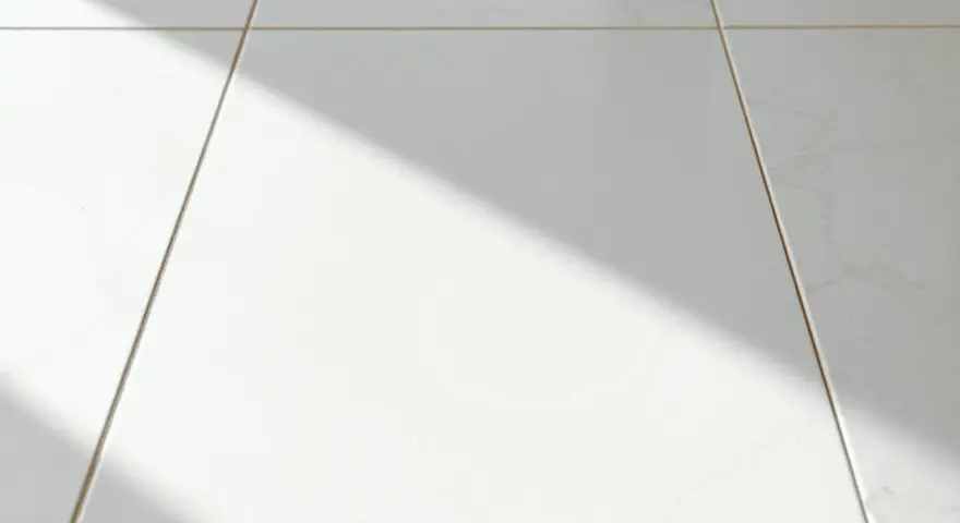 Laitance sur carrelage blanc, une ombre diagonale traverse la scène. Comment enlever laitance carrelage naturellement ?