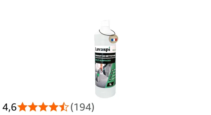 Produit de nettoyage Lavaspi pour shampouineuse, idéal pour savoir quoi mettre dans une shampouineuse. Nettoie toutes surfaces. 1L.