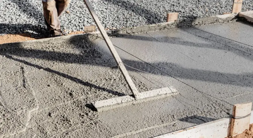 Outil pour aplanir le béton frais, étape clé pour savoir comment faire une dalle de terrasse.