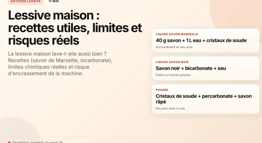 Recettes de lessive maison : savon de Marseille, bicarbonate, cristaux de soude. Découvrez comment faire votre adoucissant maison et les risques.