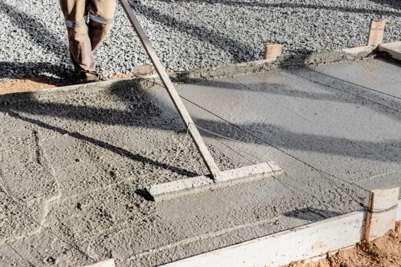 Outil pour aplanir le béton frais, étape clé pour savoir comment faire une dalle de terrasse.