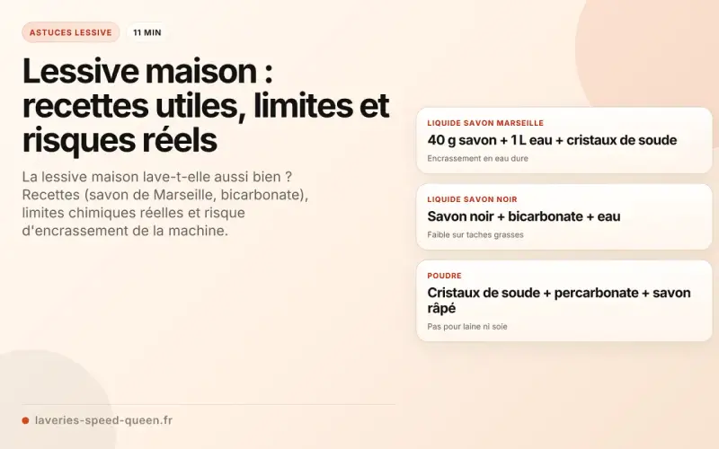 Recettes de lessive maison : savon de Marseille, bicarbonate, cristaux de soude. Découvrez comment faire votre adoucissant maison et les risques.