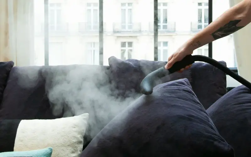Nettoyer canapé tissu vapeur pour un résultat impeccable. La vapeur désinfecte et ravive les couleurs.